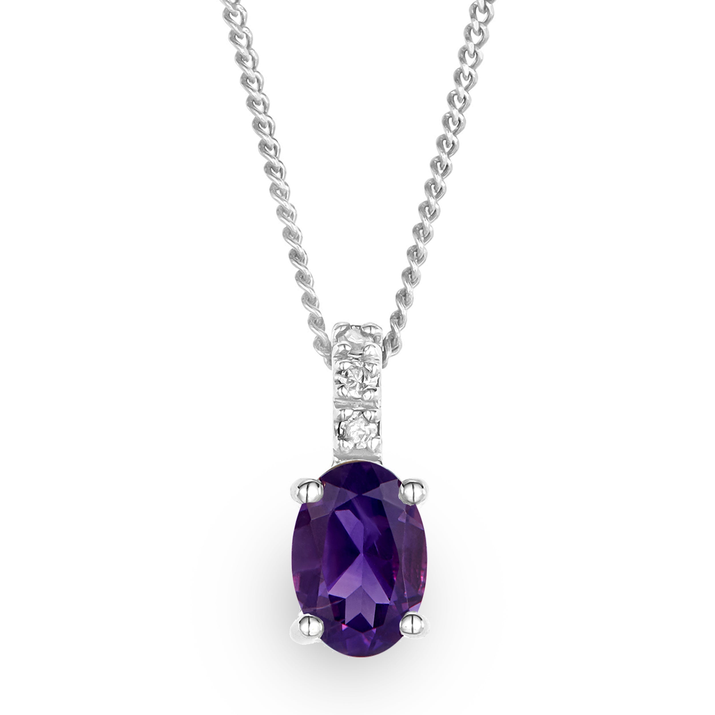 Amethyst 0.34CT And Diamond 9K White Gold Pendant Necklace